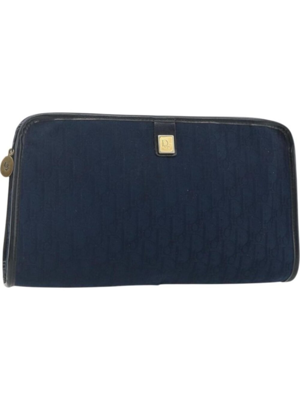 Christian Dior Trotter Canvas Clutch Bag Navy Gold